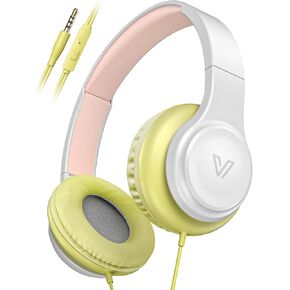 GE01 On-Ear Headphones with Microphone, Lightweight Folding Stereo Bass Headphones w/ 1.2M Cord, Portable Wired Headphones for Smartphone Tablet Computer, Headphones for Kids for School (Blue)