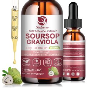 Soursop Graviola Liquid Drops 1800mg, Soursop Leaf & Fruit Pure Botanical Extract For Cell Support & Regeneration, Immunity, Relax, Zzz & Antioxidant - Soursop Bitters Liquid, Herbal Goodness, 2 Fl Oz