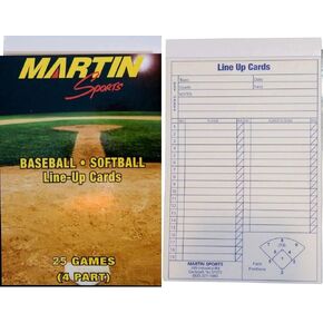 Martin Sports Baseball/Softball 25 Game Line-Up Cards, 4-Part Carbon Copy, 5.5" x 8.5"