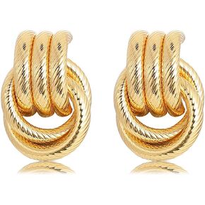 Trendy Gold Geometric Drop Dangle Earrings Chunky Gold Knot Statement Dangle Earrings for Women Girls Long Link Dangle Earrings Jewelry Gift