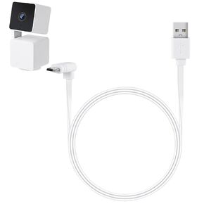 delilyn Waterproof Extension Cable Compatible with WYZE Cam Pan V3, 10FT/3M 90 Degree Flat Micro USB Power Cable Charging Your WYZE Cam Pan V3 Continuously - White