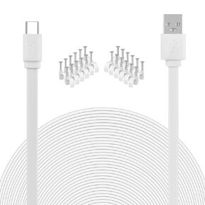 USB to USB C Cable for Security Camera Type C Charging Cord 33FT/10M Flat Long Power Supply Extension Wire Compatible with Yi Home CCTV Cam Outdoor Indoor Waterproof White…