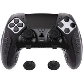 PlayVital Ninja Edition Anti-Slip Half-Covered Silicone Cover Skin for ps5 Edge Controller, Ergonomic Protector Soft Rubber Case for ps5 Edge Wireless Controller with Thumb Grip Caps - Black