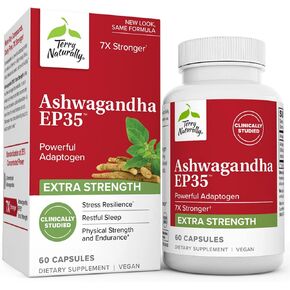 Terry Naturally Ashwagandha EP35 Extra Strength - 60 Capsules - Powerful Adaptogen - Non-GMO, Vegan - 60 Servings