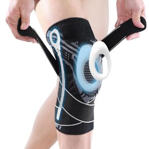 Achiou Knee Compression Sleeve for Knee Pain, Adjustable Knee Brace with Side Stabilizers & Patella Gel Pad, Knee Support Pad with Straps for Meniscus Tear, Running, Working Out, Men Women