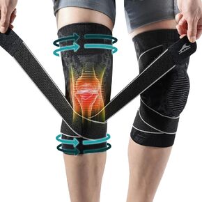 Achiou Knee Compression Sleeve for Knee Pain, Adjustable Knee Brace with Side Stabilizers & Patella Gel Pad, Knee Support Pad with Straps for Meniscus Tear, Running, Working Out, Men Women