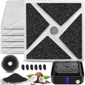 Kastty 14L/3.8Gal Large Dog Water Fountains Replacement F- ilters 6 Pack, Largest 9", Square Ultrafiltration, More Activated Carbon, Food Grade, 6 + 6 P ump F ilter + 1 Circle F ilter