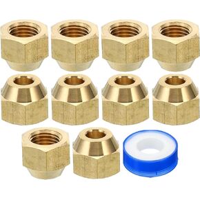 PATIKIL 1/2" Brass Flare Nut, 10pcs SAE 45 Degree Copper Flared Tube Fitting Brass Pipe Fitting for Air Conditioner Water Gas Line, Glossy