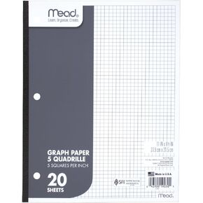 Mead Graph Paper Pad, Quadrille, 5 Squares per Inch, 11" x 8-1/2", 20 Sheets, 1 Pack (19030)