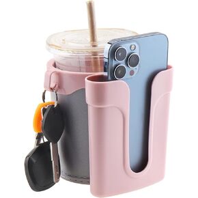 Bike Cup Holder Bike Water Bottle Holder Handlebar with Cell Phone Keys Bike Cup Holder Leather Bicycle Drink Beer Holder for Beach Cruiser Commuter Bike (beige)
