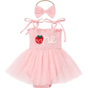 IBTOM CASTLE Newborn Baby Girls Romper Dress Spaghetti Straps First Birthday Outfit Smocked Tutu Dress Jumpsuit with Headband in Saudi Arabia