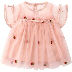 Baby Toddler Girl Birthday Party Princess Christening Strawberry Tulle Dresses Pink