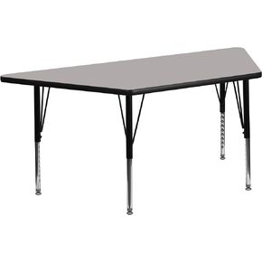 طاولة أنشطة Flash Furniture Wren مقاس 29 بوصة عرض × 57 بوصة طول شبه منحرف رمادي HP Laminate - أرجل قصيرة قابلة لضبط الارتفاع