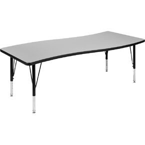 Flash Furniture Wren 26"W x 60"L Rectangular Wave Flexible Collaborative Grey Thermal Laminate Activity Table - Height Adjustable Short Legs