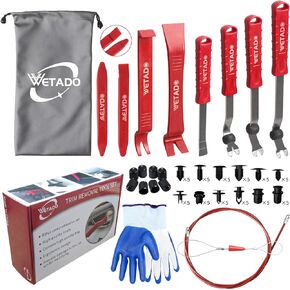 Wetado Metal Auto Trim Removal Tool Set, 80 Pcs Car Fastener Terminal Remover Tool Kit, Upgraded Car Panel Door Audio Stereo Trim Tool Kit, Auto Clip Pliers Plastic Pry Tool Set with Storage Bag