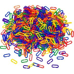 JIALEEY 600 Piece Plastic C-Clips Hooks Chain Links Rainbow C-Links Children's Learning Toys Small Pet Rat Parrot Bird Toy Cage