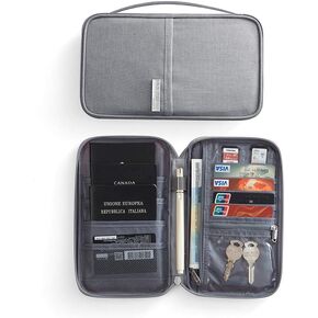 Fullgaden Premium Travel RFID Blocking Wallet Passport Holder Cover Document Organizer for Men and Women（Small，Gray）