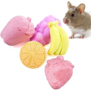 Hamiledyi 5 Pcs Chinchilla Lava Blocks Fruit Shaped Rabbit Chew Toys Bunny Lava Teeth Grinding Square Stone Small Animal Mineral Calcium Stone for Hamsters Rabbit Chinchillas Squirrel Mouse Rat Parrot