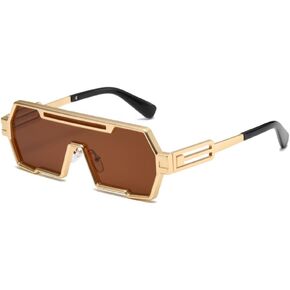نظارات شمسية Junsika Retro Steampunk للرجال، نظارة شمسية أنيقة مكونة من قطعة واحدة بإطار معدني غير منتظم