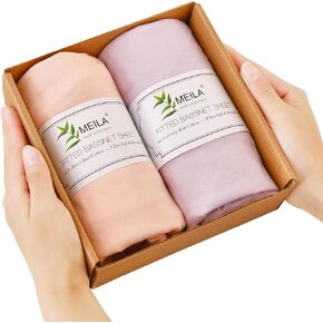 MEILA Bassinet Fitted Sheets Compatible with Dream On Me Lacy Portable 2-in-1 Bassinet, 100% Jersey Cotton Beside Bassinet Sheet for Baby Girl, Pack of 2, 30x18 (Beige+Grapefruit)