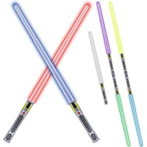 KEGOZ Light Up Saber(7 Color Changing), Extendable 2-in-1 FX Sound(Motion Sensors) Light Sword for Galaxy War Fighter Warriors, Halloween Xmas Children's Day Birthday Present Gift