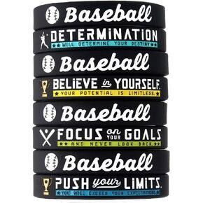 Inkstone (12-pack) Baseball Bracelets with Motivational Sports Quotes - Wholesale Pack of 12 Silicone Rubber Wristbands for Bulk Baseball Team Gifts and Party Favors - Unisex for Boys Girls Men Women
