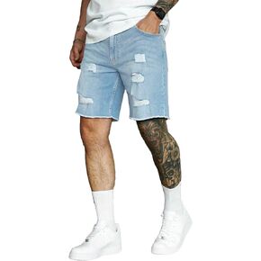 Verdusa Men's Raw Trim Ripped Straight Leg Casual Denim Shorts