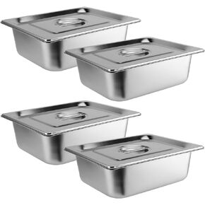 JAPCHET 4 Pack Stainless Steel Steam Pan With Lids 1/2 Size, Anti-Jam Steam Table Pan, Hotel Pans Half Size Restaurant Buffet Trays for Catering, 4 Inch Deep