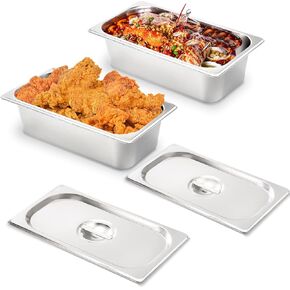 ALMOXVYE 2 Pack Steam Table Pan with Lids, 1/3 Size 4 Inch Deep Stainless Steel Hotel Pans, Anti Jam Restaurant Pans for Kitchen, Party, Restaurant, Hotel, Food Buffet Event