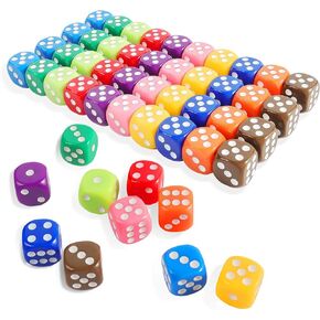 16MM Standard 6 Sided Dice Set, 50 Pieces Colorful Dice for Board Games, Classroom Math Bulk Game Dice, Make Entertainment More Exciting