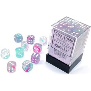 Chessex Nebula 12mm d6 Wisteria/White w/Luminary Dice Block (36 dice) Blue