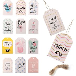 12 Styles 96pcs Thank You Gift Tags with String for Party Favors Gift Wrap