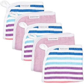 HonestBaby Unisex Baby Organic Cotton Washcloth Multi-Pack Winter Accessory Set, 5-Pack Rainbow Blue, One Size