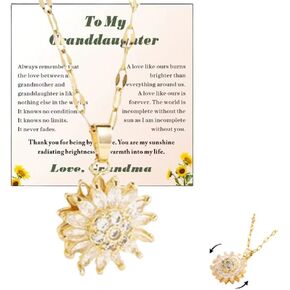 FISHFRUIT To My Granddaughter Sunflower Fidget Necklace,Spinning Sunflower Pendant Necklace Granddaughter Necklace, Granddaughter Gifts from Grandma, Rotating Daisy Flower Anxiety Necklace