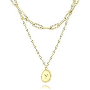 GLOQUAT Gold Layered Necklaces for Women Initial Necklaces for Women Paperclip Chain Necklaces 14K Gold Plated Choker Necklace Letter Pendant Adjustable Gold Layered Necklaces for Women