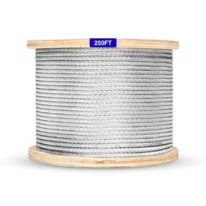 Thickened 3/16" Stainless Steel Cable, 100ft Wire Rope, 7X19 Strands Aircraft Cable, 3700lbs Breaking Strength, Zip Line for Heavy Duty Applications, Deck Railing, String Lights & Yard Zipline