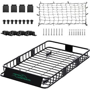 سلة سقف CAMOCOL مقاس 64 بوصة × 39 بوصة × 6 بوصة، سلة شحن بغطاء ثقيل بسعة 250 رطل، رف شحن عالمي على السطح مع شبكة لسيارات الدفع الرباعي والشاحنات وحامل أمتعة السيارة in Kuwait