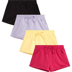Real Love Girls' Active Shorts - 4 Pack Cuffed French Terry Sweat Shorts (Size: 7-16)