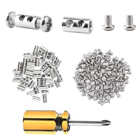 FSHIHINE Adjustable Wire Rope Clips for 1-2 mm Diameter Wire Rope & Cable 50PCS Wire Rope Grips Wire Rope Lock with End Screw Stopper&Screwdriver, Shaped Wire Rope Clamp Aluminum Crimping Loop Sleeve