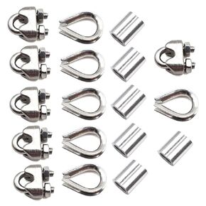 304 Stainless Steel Wire Rope Accessory Set M3 Cable Clamp Silver Thimble and Aluminum Crimping Loop for 1/8 Inch Wire Rope Cable Thimbles Rigging