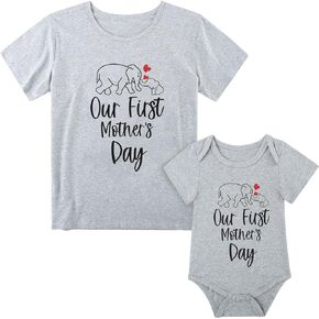 Lovekider Our First Mothers Day Matching Outfits Mom and Baby Shirts Set Cute Gifts for New Mom,Baby 3-12 Month