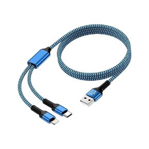 Multi USB Charging Cable USB to USB C and Lightning Cable, 4ft Braided 2 in 1 Fast USB Cable with Type C/Lighting Port for iPhone 15 Pro Max 14 13 12 XR Samsung Google iPad Multiple Phone Charger Cord