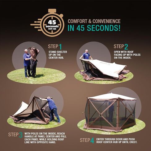 مأوى CLAM Quick Set Venture مقاس 9 × 9 أقدام محمول للتخييم في الهواء الطلق، خيمة محور شاشة سريعة التركيب باللون البني + البطلينوس، ملحق فقط، أسمر ضارب للصفرة (عبوتان) in Kuwait