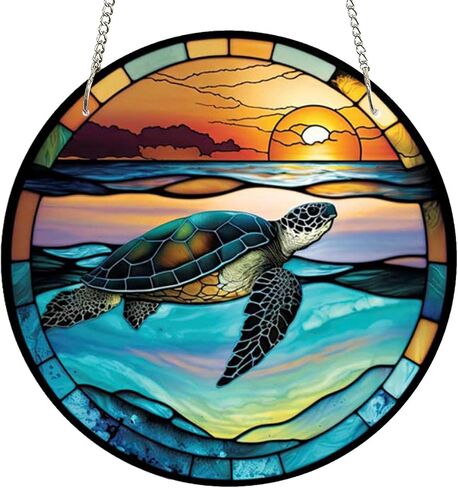 7.9'' Acrylic Window Hanging Decor,Stained Panel Hangings Decorative Acrylic Wall Decor Colorful Ornament Window Hangings for Outdoor Indoor Decor(Marine Turtle) in Saudi Arabia