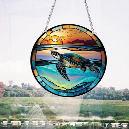 7.9'' Acrylic Window Hanging Decor,Stained Panel Hangings Decorative Acrylic Wall Decor Colorful Ornament Window Hangings for Outdoor Indoor Decor(Marine Turtle) in Saudi Arabia