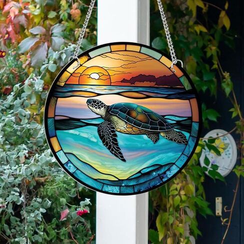 7.9'' Acrylic Window Hanging Decor,Stained Panel Hangings Decorative Acrylic Wall Decor Colorful Ornament Window Hangings for Outdoor Indoor Decor(Marine Turtle) in Saudi Arabia