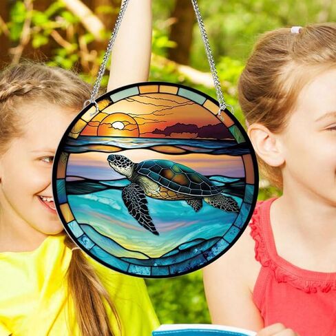 7.9'' Acrylic Window Hanging Decor,Stained Panel Hangings Decorative Acrylic Wall Decor Colorful Ornament Window Hangings for Outdoor Indoor Decor(Marine Turtle) in Saudi Arabia