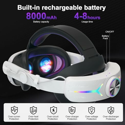 Eyglo Head Strap Compatible for Meta Quest 3 Accessories with Extended 8000mah Battery Pack, Fast Charging 9V 2A Extended Gaming Time with RGB Light,Enhance VR Comfort and Support in Saudi Arabia