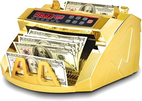 Gold Money Counter with Counterfeit Detection & Bill Counting | Light Up Display | 1,000 Bills a Minute |Fits US Dollar and Larger in Saudi Arabia