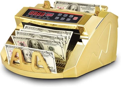 Gold Money Counter with Counterfeit Detection & Bill Counting | Light Up Display | 1,000 Bills a Minute |Fits US Dollar and Larger in Saudi Arabia
